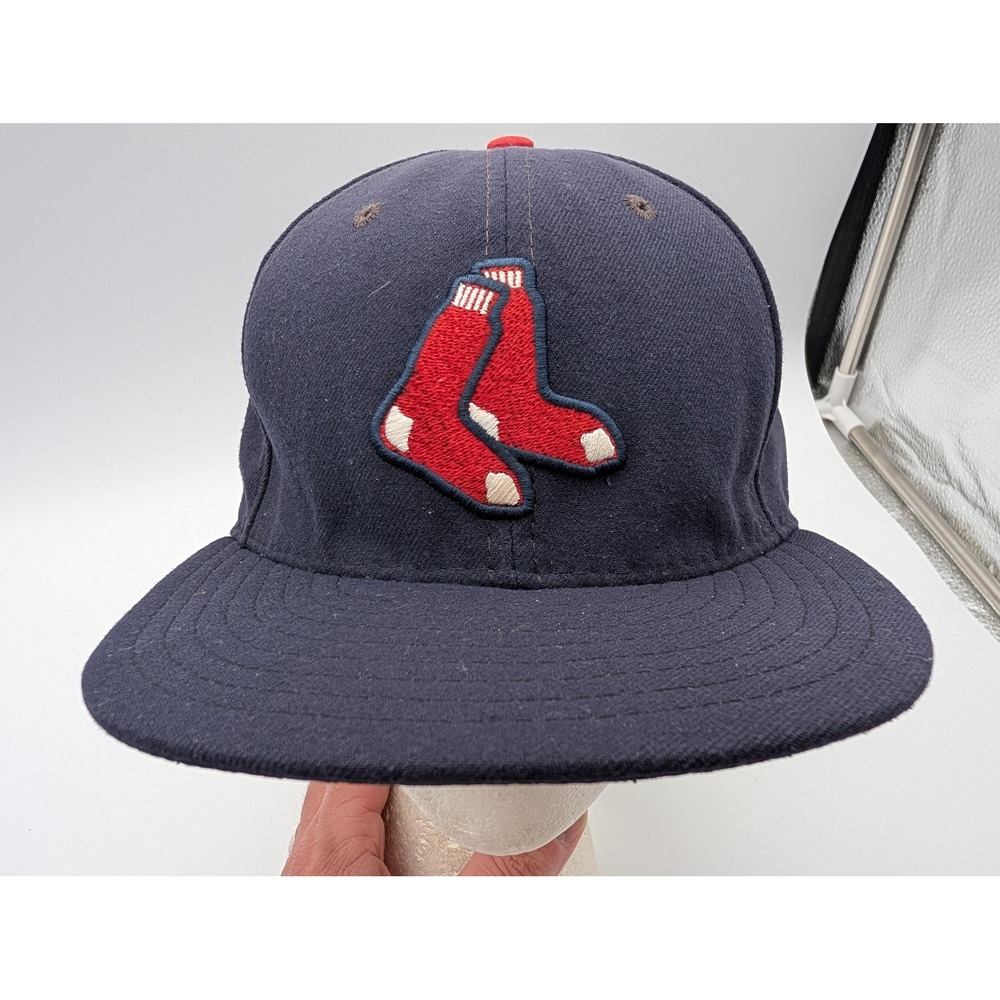 New Era 59FIFTY Boston Red Sox Fitted Hat Navy Blue Red Logo Size 7 3/8 USA Made
